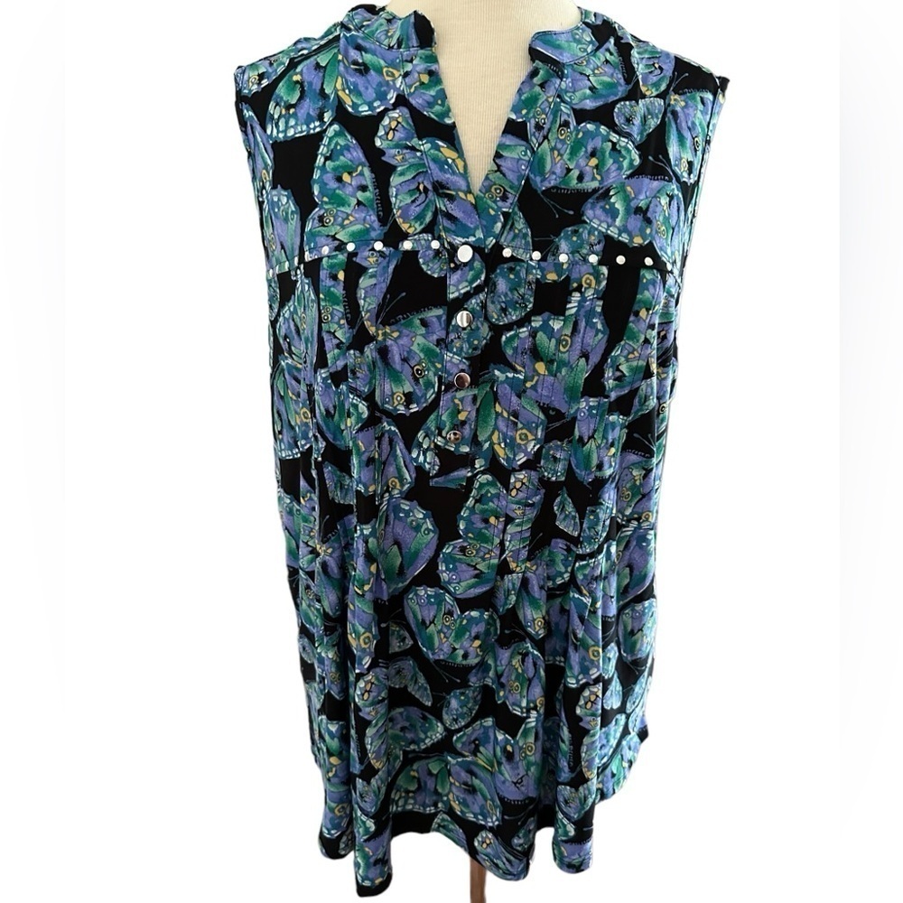 COCOMO 3X Black Purple Plus Size sleeveless 
women's Blouse top tunic sh…